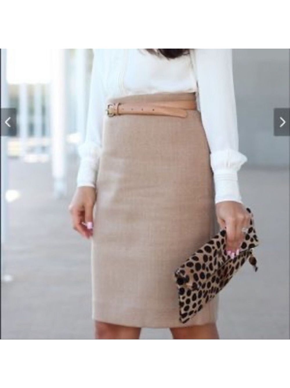 J Crew tan brown beige wool pencil skirt Sz 12